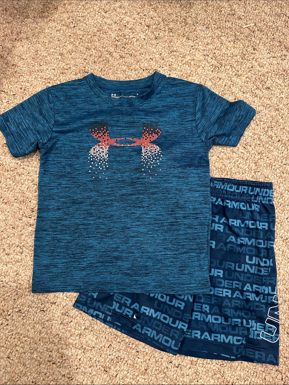 Under Armour Blue Heather Tee and Navy Logo Shorts Set